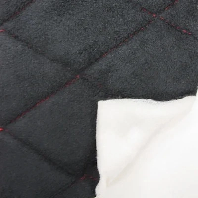 Алькантара стеганая черная Ромб с красной строчкой